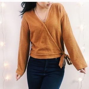 MADEWELL Texture & Thread Burnt Cedar Faux Tie Wrap Cropped Top Medium